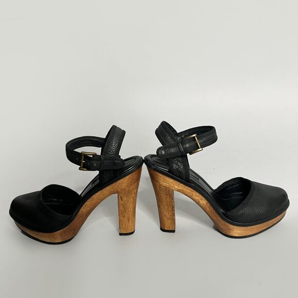 ZARA Size 40 US Size 9 High Wood Heel Platform Mary Jane Black Leather Shoes - Picture 6 of 11